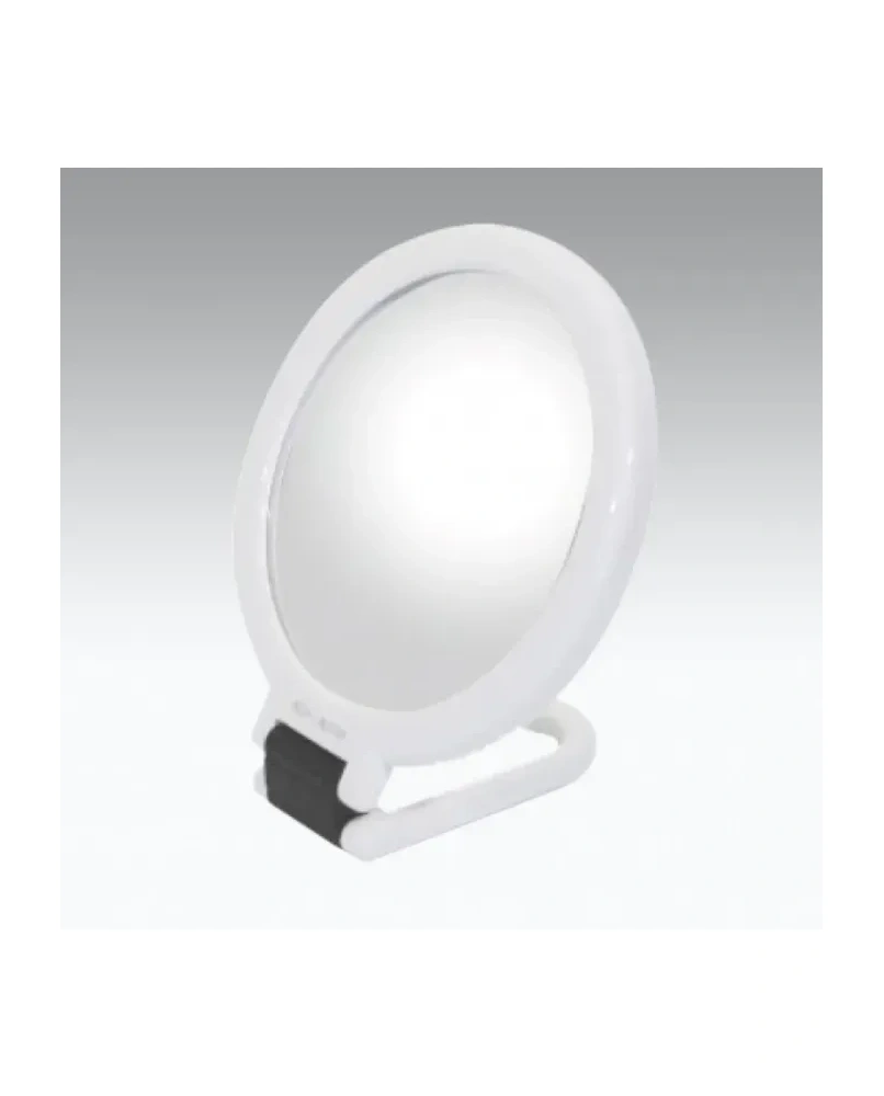 1 - Specchio Bifacciale14cm Con Manico Pieghevole Ingrandimento x3 Colore Bianco